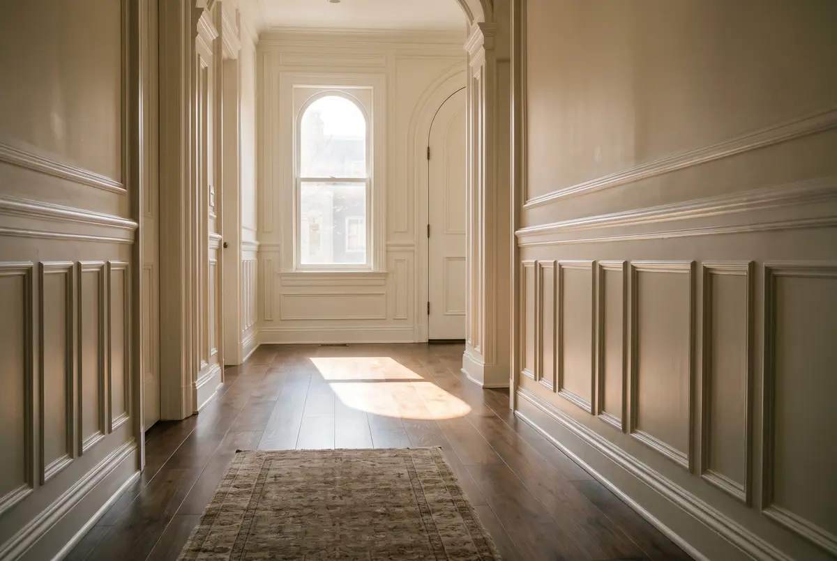 Painted panelled millwork in a hallway